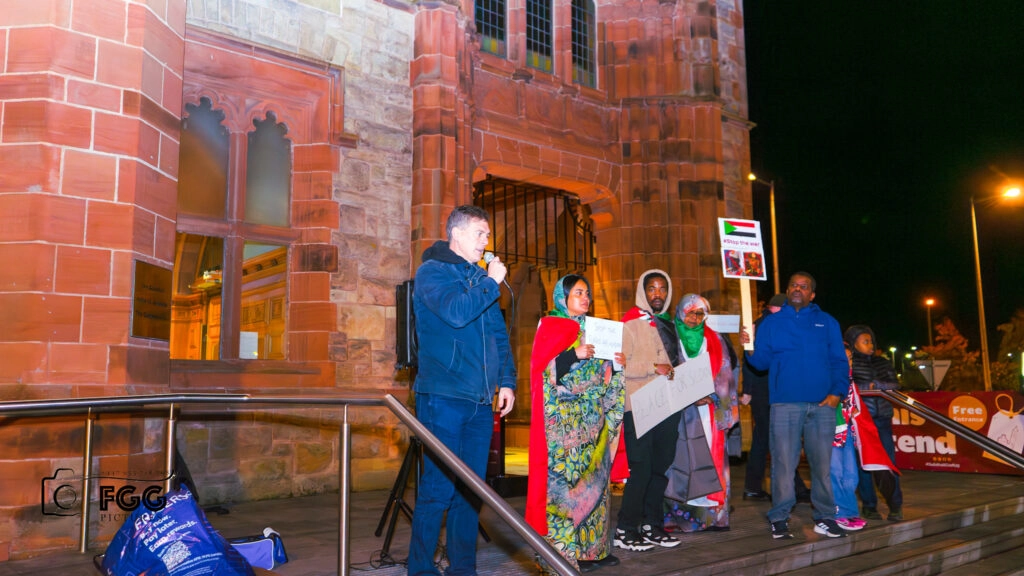 Councillor Shaun Harkin speaking at Monday evening’s rally.